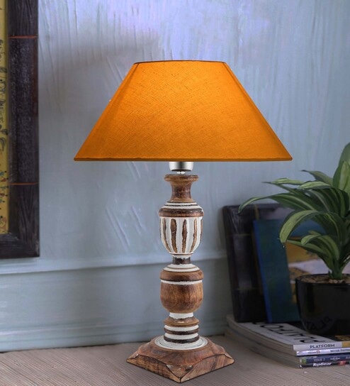 Antique Solid Timber Turned table lamp with Blue shade