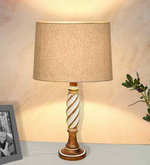 Antique White Twister Wood Table lamp