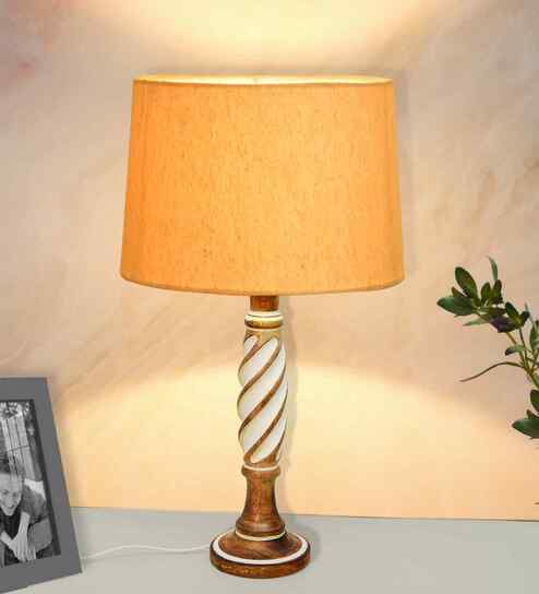 Antique White Twister Wood Table lamp