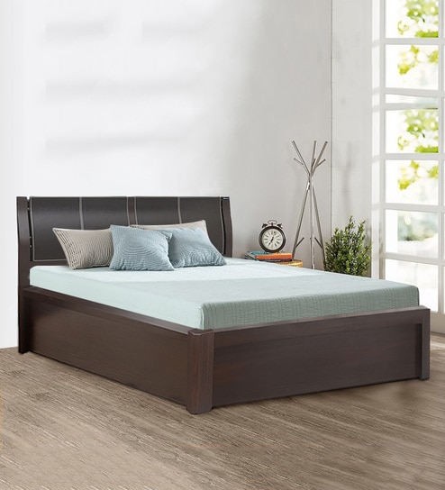 Antonia King Size Bed With Storage In Walnut Finish By Nilkamal