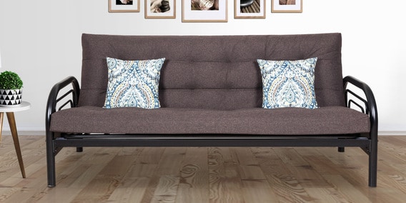 Ankara Metallic Sofa Cum Bed With Delicioso Brown Mattress Cushions By Furniturekraft