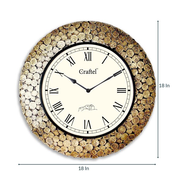 Buy Gold Brass Analog Antique Coin Studded Wall Clock by Craftel Online