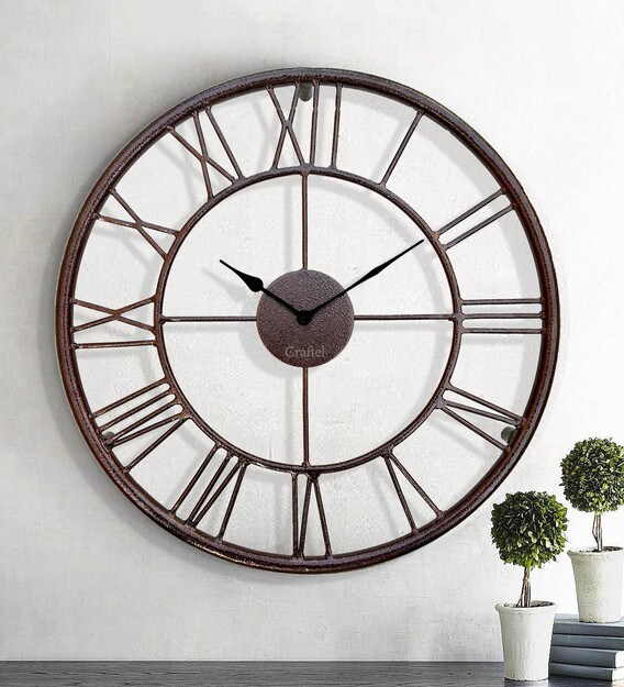 Buy Brown Brass Analog Decorative Wall Clock by Craftel Online