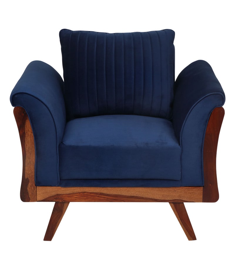 Buy Anderson Solid Wood 1 Seater Sofa in Blue Colour by Evok Online