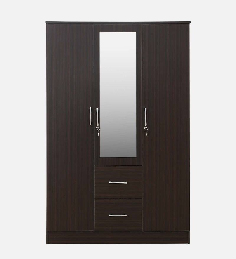Buy Andes 3 Door Wardrobe with Drawers in Wenge Finish with Mirror Online 3 Door Wardrobes