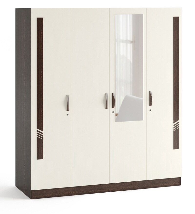 Buy Andrie 4 Door Wardrobe in Wenge & White Finish with Mirror by