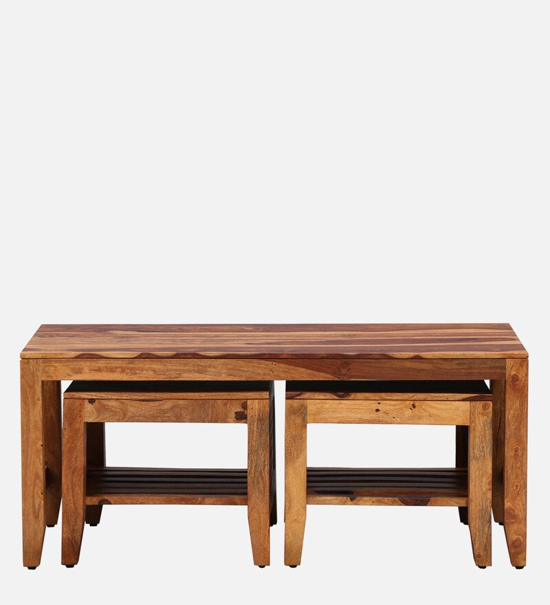 Buy Anitz Solid Wood Nesting Coffee Table Set In Warm Walnut Finish By
