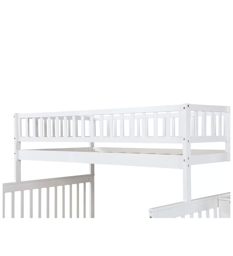 Buy Farmhouse Pine Wood Trundle Bunk Bed in White CasaCraft By