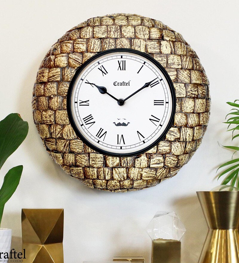 Buy Gold Brass Analog Wall Clock by Craftel Online Traditional Wall
