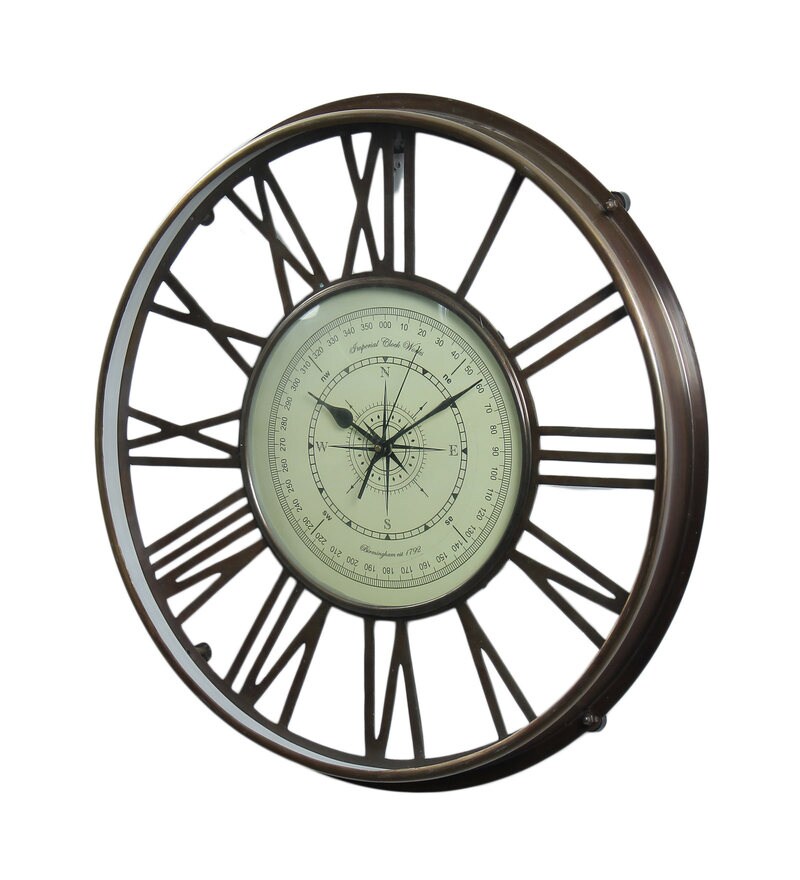 Buy Brown Brass Analog Antique Wall Clock by Tu Casa Online Vintage