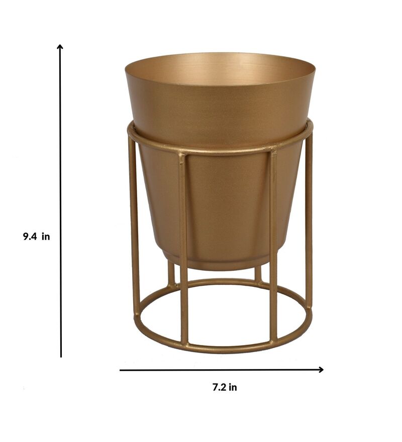 Buy Antique Gold Iron Floor Planter with Metal Stand by Citilites