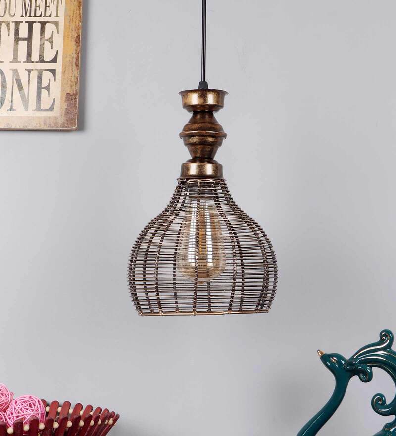 Buy Antique Gold Metal Hanging Light By Foziq Online - Dome Hanging ...