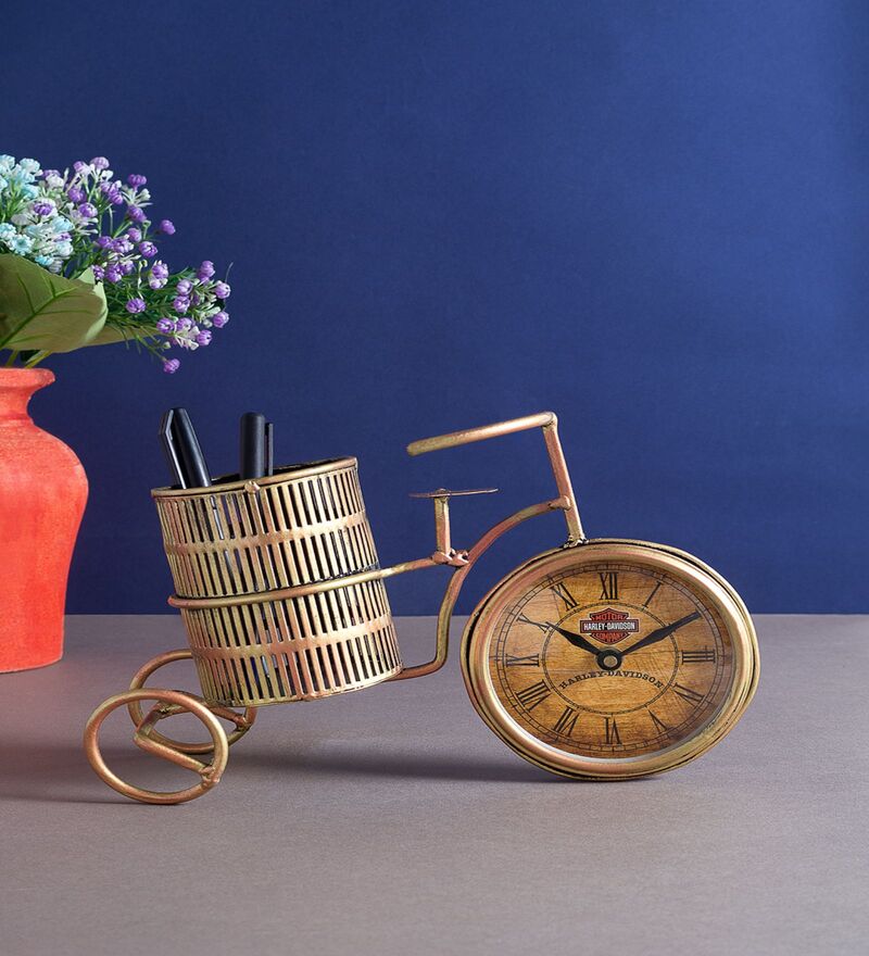 Buy Antique handcrafted Cycle Copper Colour Wrought Iron Table Clock