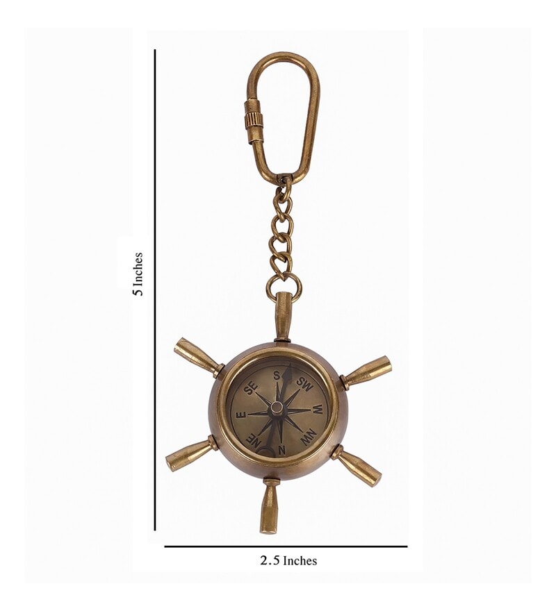 Buy Antique Shipwheel Compass Key Chain Showpiece by Exim D cor Online