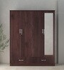 Andes 4 Door Wardrobe with Mirror & Lock + Drawers in Walnut Finish