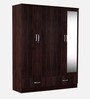 Andes 4 Door Wardrobe with Mirror & Lock + Drawers in Walnut Finish