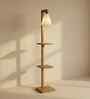 Andre Wooden Shelf Floor Lamp with Wooden Shade & Brown Base