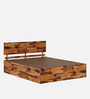 Andromeda Sheesham Wood Queen Size Bed In Natural Teak Colour With Hydraulic Storage