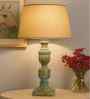 Angular Beige Fabric Shade Night Lamp With Wood Base