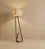 Angular Wooden Floor Lamp with Jute Shade & Brown Base