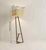 Angular Wooden Floor Lamp with Jute Shade & Brown Base