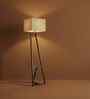 Angular Wooden Floor Lamp with Jute Shade & Brown Base