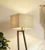 Angular Wooden Floor Lamp with Jute Shade & Brown Base