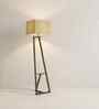 Angular Wooden Floor Lamp with Jute Shade & Brown Base