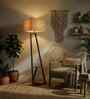 Angular Wooden Floor Lamp with Jute Shade & Brown Base