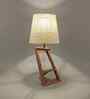 Angular Wooden Table Lamp with Jute  Shade & Brown Base