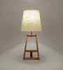 Angular Wooden Table Lamp with Jute  Shade & Brown Base