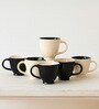 (Set Of 6) Animal Bone Ash Free Stoneware Tea Cups (Black & White)