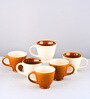 (Set Of 6) Animal Bone Ash Free Stoneware Tea Cups (Brown & White)