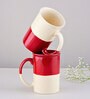 (Set Of 2) Animal Bone Ash Free Stoneware Red & White Tall Coffee Mugs
