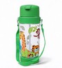 Green Animal Printed Plastic Water Bottle with Straw & Carrying Strap, 600 ml