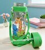 Green Animal Printed Plastic Water Bottle with Straw & Carrying Strap, 600 ml
