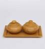 Annpurana Yellow Gold Stone 2 Pcs Condiment Jar with Tray