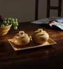 Annpurana Yellow Gold Stone 2 Pcs Condiment Jar with Tray