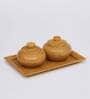 Annpurana Yellow Gold Stone 2 Pcs Condiment Jar with Tray