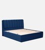 Antho Upholstered King Size Bed In Velvet Blue Finish With Box Storage
