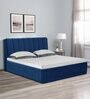 Antho Upholstered King Size Bed In Velvet Blue Finish With Box Storage