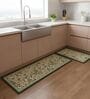Pack of 2 Green Floral Runner and Door Mat Combo
