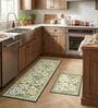 Pack of 2 Green Floral Runner and Door Mat Combo