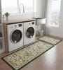 Pack of 2 Green Floral Runner and Door Mat Combo