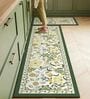 Pack of 2 Green Floral Runner and Door Mat Combo