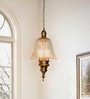 Antique Brass 3 Light Bell Pendant Light with Golden Cut Glass