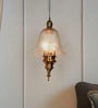Antique Brass 3 Light Bell Pendant Light with Golden Cut Glass