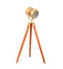Antique Brass Metal Shade  Floor Lamp With Walnut Base