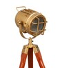 Antique Brass Metal Shade Tripod Floor Lamp With Mango wood Base