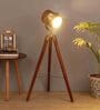 Antique Brass Metal Shade  Floor Lamp With Walnut Base